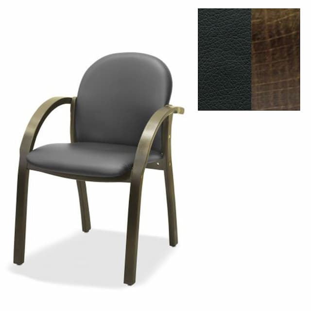 Офисный стул Юнитекс Джуно люкс экокожа премиум черная CN1114/дерево-тёмный орех аида