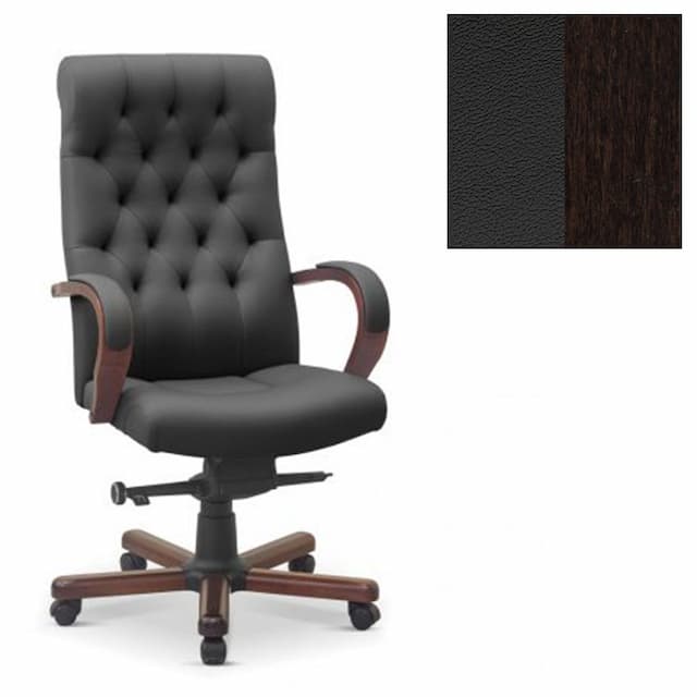Кресло руководителя Юнитекс Status натуральная кожа с компаньоном черная/дерево-венге